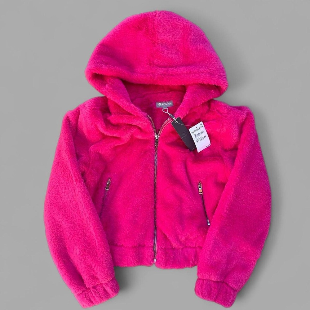 Tractr Faux-Fur Hooded Lined Zip Jacket Youth  - Hot Pink